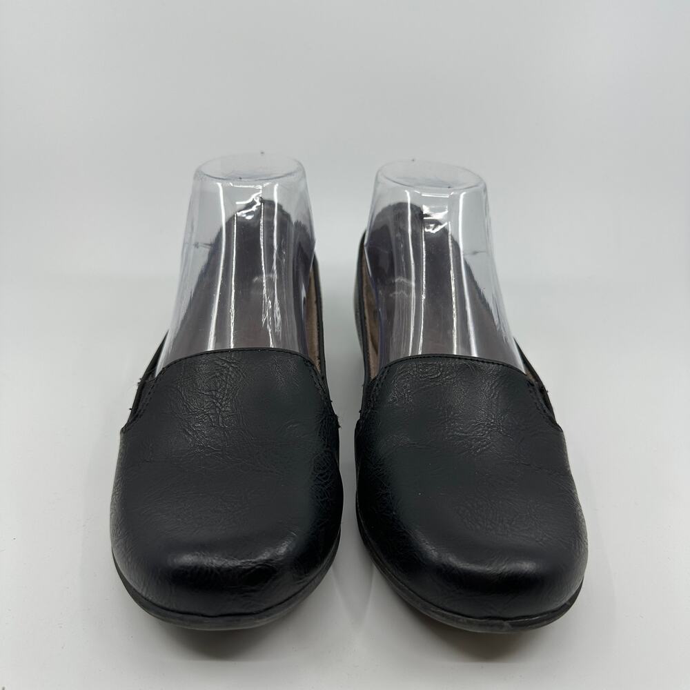 Natural Soul Shoes Womens US 5M Black Faux Leather Gabber Flats Round Toe Casual